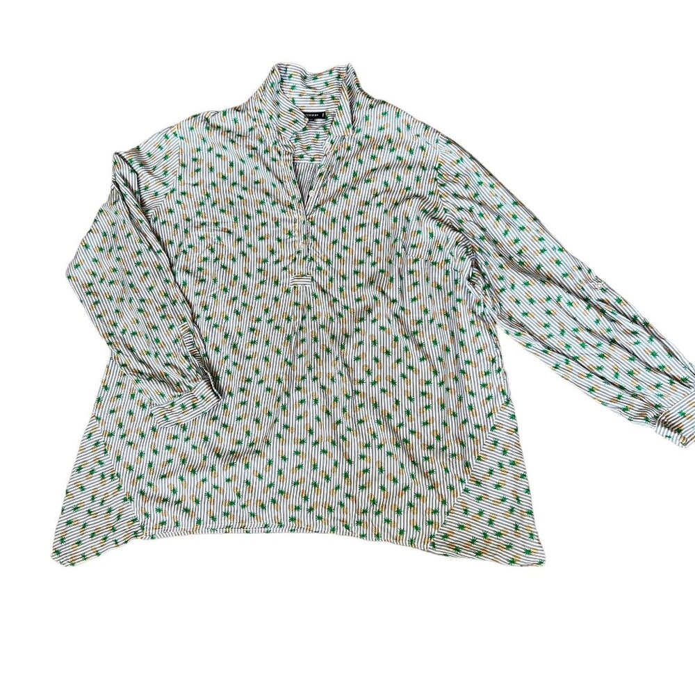 Pineapple Print 1/4 Button Blouse Flare Sides